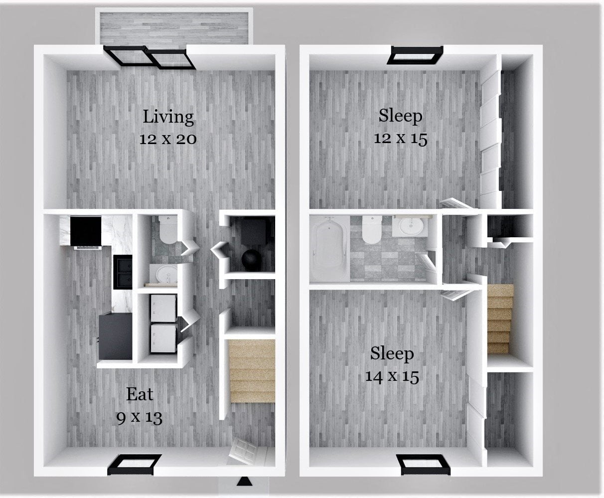 Two Bedroom 1.5 Bath TH floor plan